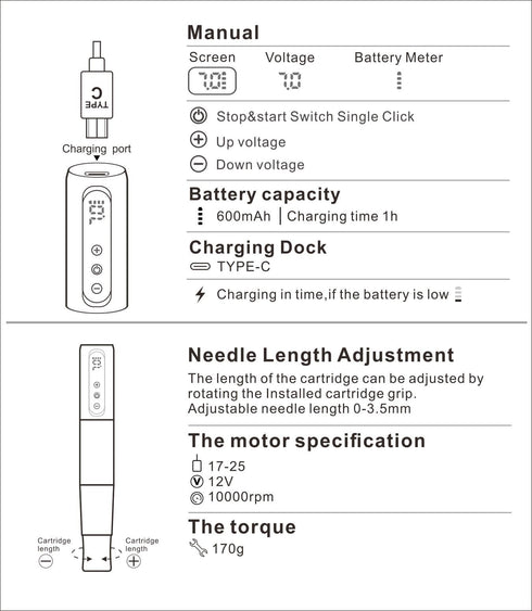 Inkclaw|Wireless Tiny Tattoo Pen Machine|パープル