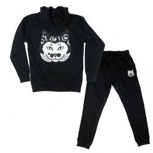 Cat Head Sweatsuit - Black セットアップ