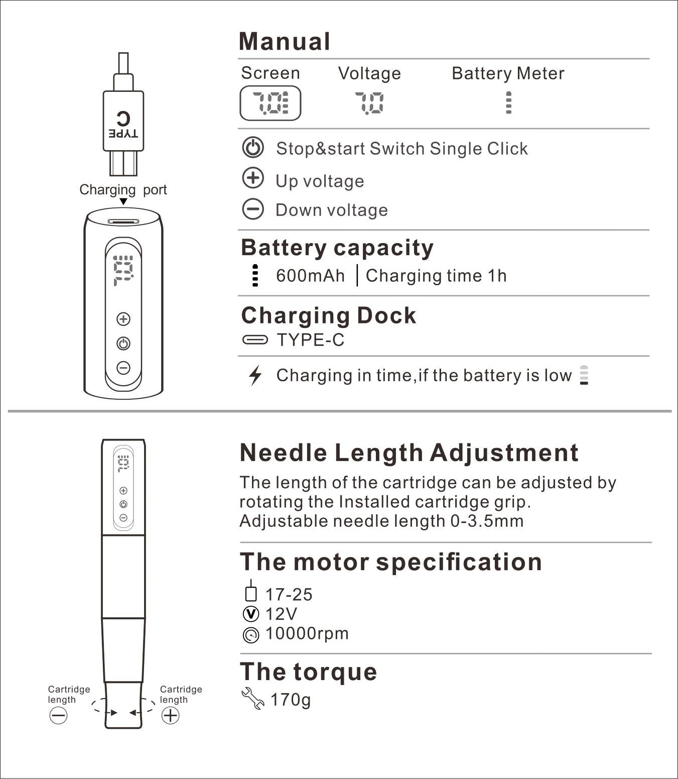 Inkclaw|Wireless Tiny Tattoo Pen Machine|ブラック