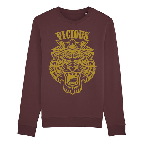 Dry Stone Vicious Tiger - Burgundy and Gold Sweatshirt (Unisex)