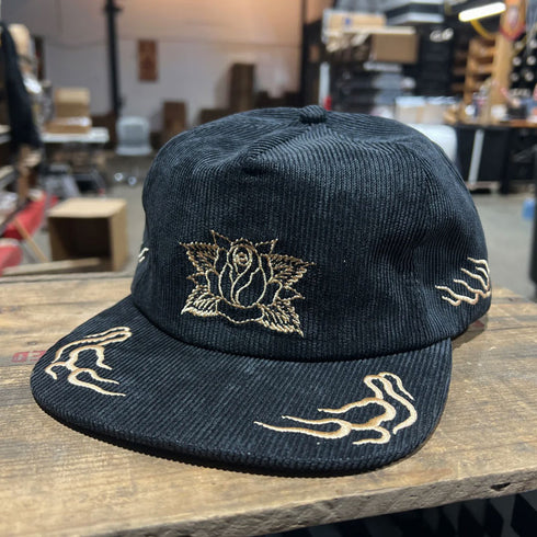 Black Burning Rose Corduroy SnapBack