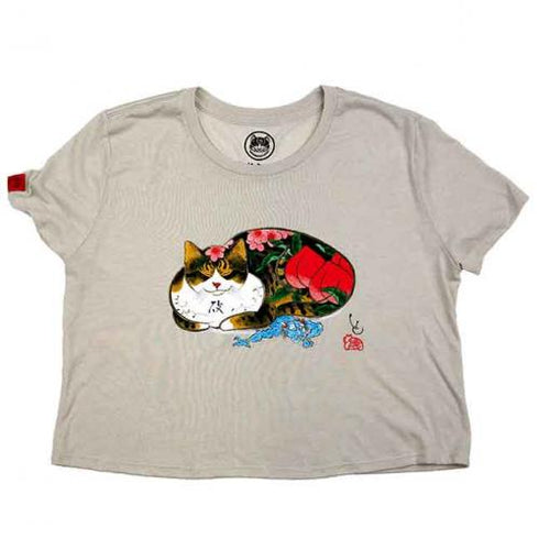 【SALE】Women's Peach Cat Crop Top Tan