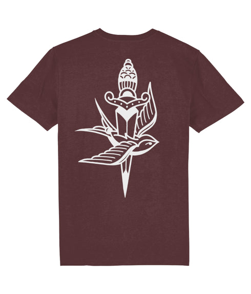 Dry Stone Swallow & Dagger T-Shirt - Burgundy (Unisex)