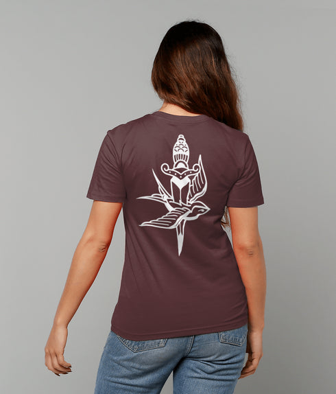 Dry Stone Swallow & Dagger T-Shirt - Burgundy (Unisex)