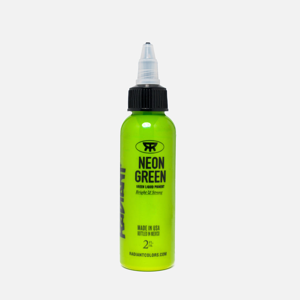 Radiant Colors Neon Green tattoo ink bottle front view